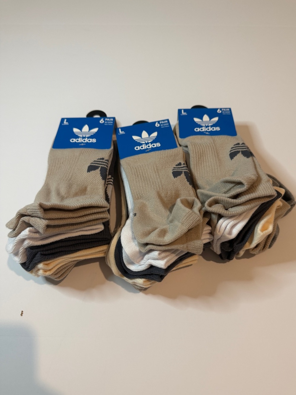 adidas Unisex 6-Pack Low-Cut Socks in Beige, White & Black Accents
